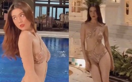 Ngọc Trinh mặc bikini gợi cảm, catwalk bên bể bơi nhà Vũ Khắc Tiệp
