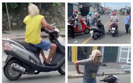 Cụ ông tóc bạc trắng phi xe máy, cầm dao dọa chém người đi đường gây náo loạn