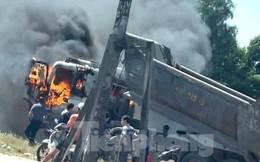 Xe ben bất ngờ bốc cháy ngùn ngụt