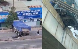 Kinh hãi xe ben suýt rơi từ cầu vượt Amata xuống đường đông phương tiện