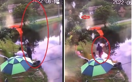 Rùng mình clip hai thanh niên câu cá vừa giật cần đã xém mất mạng ở Lào Cai