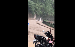 Xe máy liều lĩnh vượt dòng nước siết tại Lào Cai