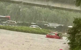 Hà Nội: Bất lực nhìn ô tô chìm trong 'biển nước', 30 phút chưa đi nổi 100 mét