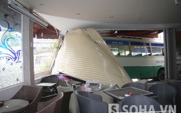 TP.HCM: Tránh xe máy, xe buýt lao thẳng vào quán cà phê
