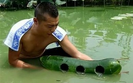 Khoét 3 cái lỗ trên quả bí đao rồi thả xuống nước, người đàn ông thu được món hời lớn