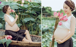 Vác bụng bầu 8 tháng đi chụp ảnh với hoa sen, cô giáo trẻ được khen tấm tắc vì quá xinh