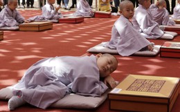 24h qua ảnh: Cậu bé ngủ ngon lành khi học làm sư trong chùa Hàn Quốc