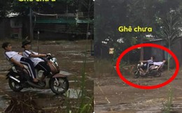 Ngả ngớn trên xe máy sau cơn mưa, hai thanh niên nhận cái kết "chổng vó lên trời"