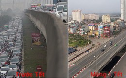 Hình ảnh so sánh trước và sau cho thấy đường phố Hà Nội khác biệt đến lạ thường khi bước sang ngày đầu năm mới