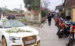 Dàn xe đón dâu cực hoành tráng ở Phú Thọ khiến dân tình trầm trồ: Xe hoa là Audi tiền tỉ, dàn SH theo sau hàng chục chiếc
