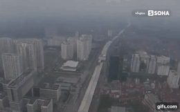 Cầu cạn Mai Dịch - Nam Thăng Long vừa hợp long từ góc máy flycam