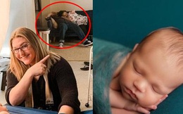 Nhiếp ảnh gia đang chụp bộ ảnh cho em bé sơ sinh nhưng sự chú ý lại dồn hết vào hành động của bố mẹ đứa trẻ ở phía sau
