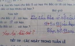 Yêu cầu tính số kẹo, học trò tính đúng 18-5=13 nhưng vẫn bị gạch bỏ: Dân mạng chỉ ra lỗi sai kinh điển của giáo viên