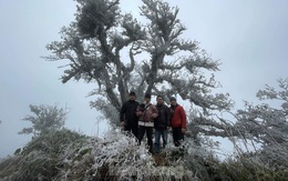 Du khách lên đỉnh Pia Oắc ngắm băng tuyết