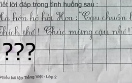 Yêu cầu viết lời đáp khi bạn bè hỏi thăm chuyến đi chơi, cậu nhóc trả lời đúng 1 từ, đọc mà tức anh ách