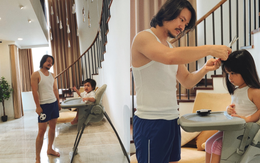 Biểu cảm đáng yêu của hai nhóc tỳ nhà đạo diễn Hoàng Nhật Nam khi được ba cắt tóc