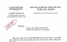 Bình Phước thực hiện giãn cách xã hội nhiều địa phương để phòng, chống dịch Covid-19