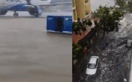 Chùm ảnh: Sân bay và đường phố biến thành sông do bão, tạo nên cảnh tượng khó tin tại quốc gia châu Á