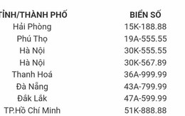 10 biển số ngũ quý, tứ quý ở Hà Nội, TPHCM và 8 tỉnh, thành phố được chọn đấu giá lần đầu ngày 22/8