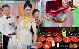 Cô dâu Quảng Ninh nhận hồi môn vàng cả ký, tiền bó từng cọc xếp cạnh sổ đỏ