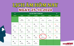 Lịch âm 25/10 - Âm lịch hôm nay 25/10 chính xác nhất - lịch vạn niên 25/10/2024