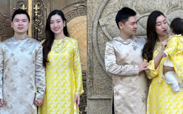 Chủ tịch CLB Hà Nội diện áo dài, tay trong tay tình cảm với hoa hậu Đỗ Mỹ Linh và con gái