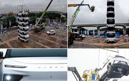 Nếu thử nghiệm va chạm vẫn chưa đủ ấn tượng thì hãng ô tô Trung Quốc này còn 'chơi lớn' bằng cách xếp chồng ô tô thành tháp để chứng minh độ bền của thân xe!