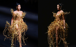 Hoàng Thùy được dát vàng lên người khi trình diễn trang phục của Bùi Thanh Hương ở Thượng Hải