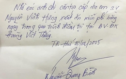 Nằm viện một mình, chàng sinh viên Hà Tĩnh ngỡ ngàng khi nhận mẩu giấy nhắn của cán bộ bệnh viện