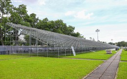 Toàn cảnh khán đài tại Quảng trường Ba Đình phục vụ lễ Quốc khánh 2/9