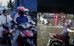 Triều cường đạt đỉnh ở TP.HCM: Nước ngập lút bánh xe, cách nhà 100 mét cũng không thể về