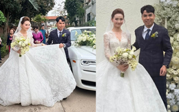 Tiền vệ Đức Huy đi siêu xe Rolls-Royce rước MC Huyền Trang Mù Tạt về dinh, visual cô dâu sáng bừng ngày cưới