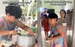 Cảnh 6 đứa cháu nghỉ hè xếp hàng ăn cơm bà nấu khiến dân mạng nhớ tuổi thơ