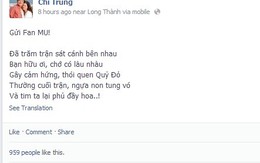 Nghệ sỹ Chí Trung "xuất khẩu thành thơ" mừng Quỷ đỏ thắng hiểm