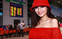 Diễm Hương rực rỡ với sắc đỏ tại sân bay