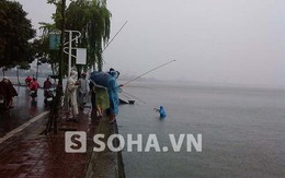 Bất chấp bão số 5, người Hà Nội ung dung câu cá ở Hồ Tây