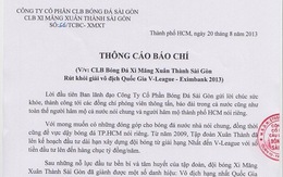 CHÍNH THỨC: XMXT Sài Gòn bỏ V-League 2013