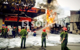 Cháy dữ dội tại cây xăng đối diện cổng bệnh viện 108