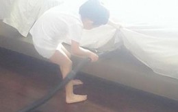Con trai Hồ Ngọc Hà tự dọn phòng vào buổi sáng