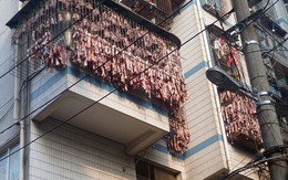 Thịt lợn xông khói trưng bày trên ban công ở Trung Quốc