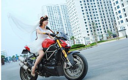 Mai Thỏ mặc váy cưới, lái motor 'khủng'