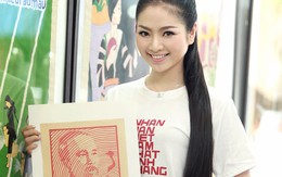 Hoa hậu Ngọc Anh mặc áo in tranh cổ động lòng yêu nước