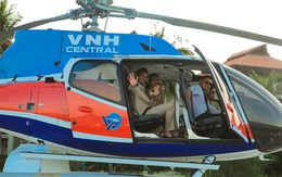 Hà Anh và ông xã đáp trực thăng xuống lễ cưới ở bãi biển