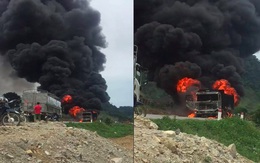 Xe tải bốc cháy dữ dội trên quốc lộ 6, cột khói cao hàng trăm mét