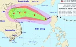 Bão số 11 diễn biến phức tạp và đang mạnh lên, sức gió có thể giật cấp 15