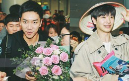 "Ngộ Không" Lee Seung Gi tươi rói nhận hoa, Yook Sung Jae điển trai giữa đám đông fan phấn khích tại sân bay Nội Bài