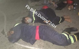 Lính cứu hỏa kiệt sức, nằm la liệt sau khi khống chế được vụ cháy lớn ở Bình Dương