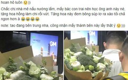 Chiều lòng cô nàng thích "độc lạ", anh người yêu đã tặng một bó hoa chỉ toàn súp lơ xanh, có cả tỏi điểm danh