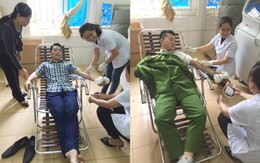 Hai chiến sĩ công an vào bệnh viện hiến máu cứu thai phụ