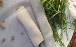 Háo hức ăn phở cuốn trong khu ăn vặt nổi tiếng Hà Nội, cô nàng tức nghẹn vì đĩa bánh mỏng dính như tờ giấy, rắc thêm vài hột thịt nạc